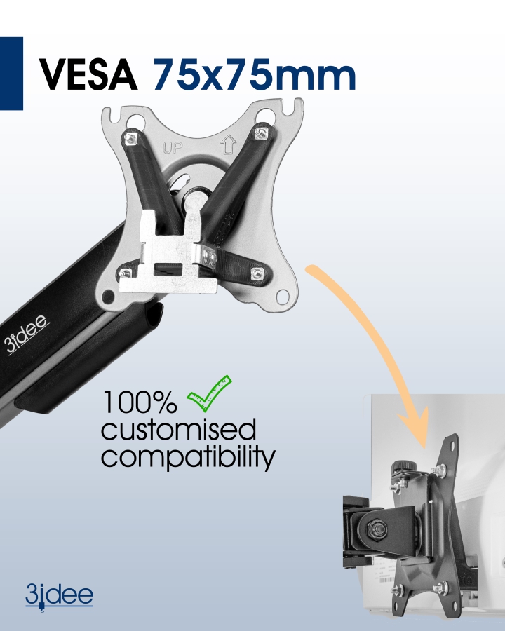 VESA adapter compatible with Acer monitor (HA240Y, R240HY & more) - 75x75mm
